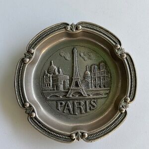 VTG Souvenir Trinket Dsh Ring Holder Silver  Plate Paris Eiffel Tower Engraved